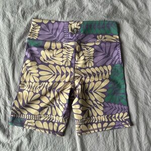Parks Project Purple and Green Leaf Print Bike Shorts